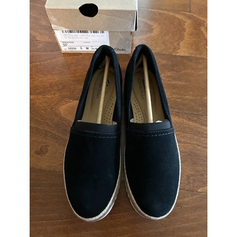 Clarks‎ Collection Serena Paige Black Suede Espadrilles Flats US 6 M NEW